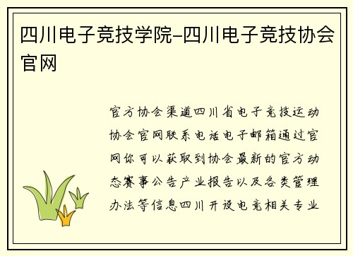 四川电子竞技学院-四川电子竞技协会官网